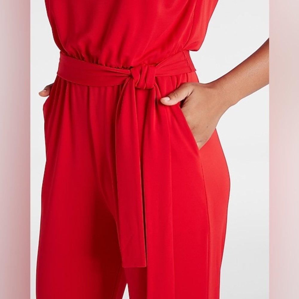 Smooth Matte Jersey Low Back Red Jumpsuit - Picture 4 of 9